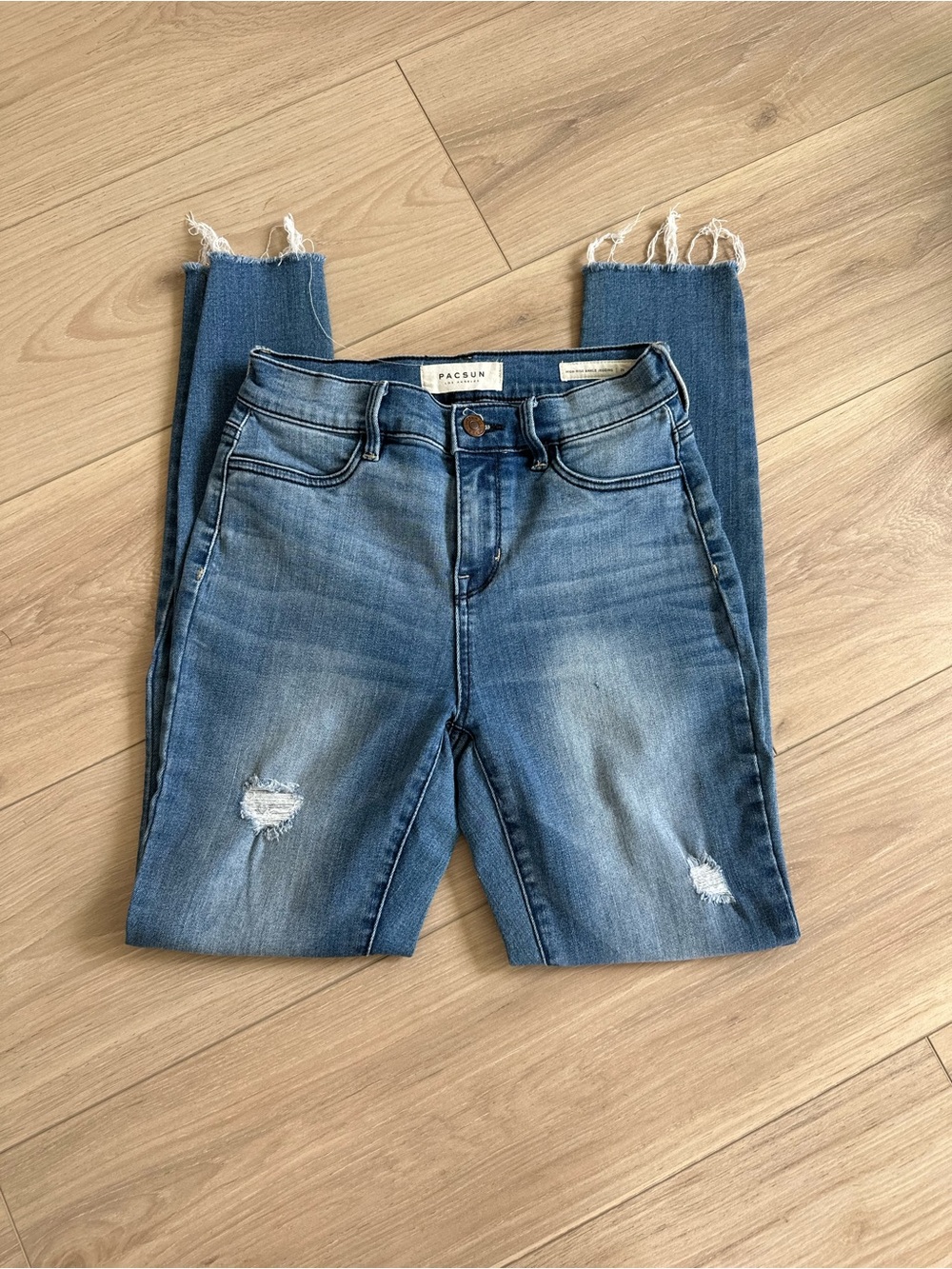 PacSun Light Blue Skinny Jeans with Frayed Hem